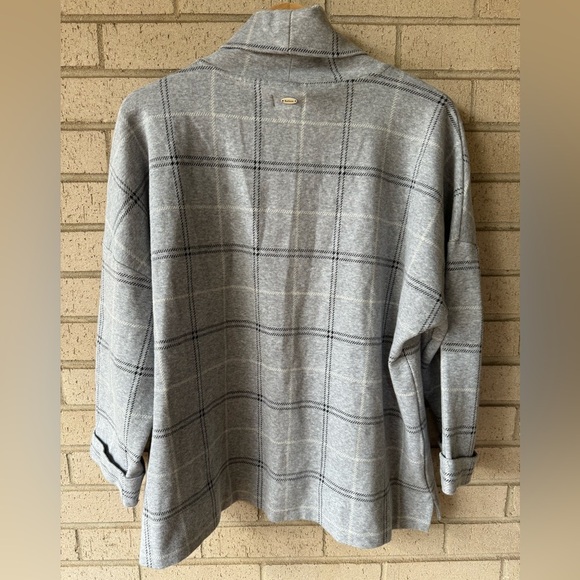 Barbour Tartan Mock Neck Sweatshirt Sweater – Light Grey Plaid, Size 14 Plus - Picture 5 of 6